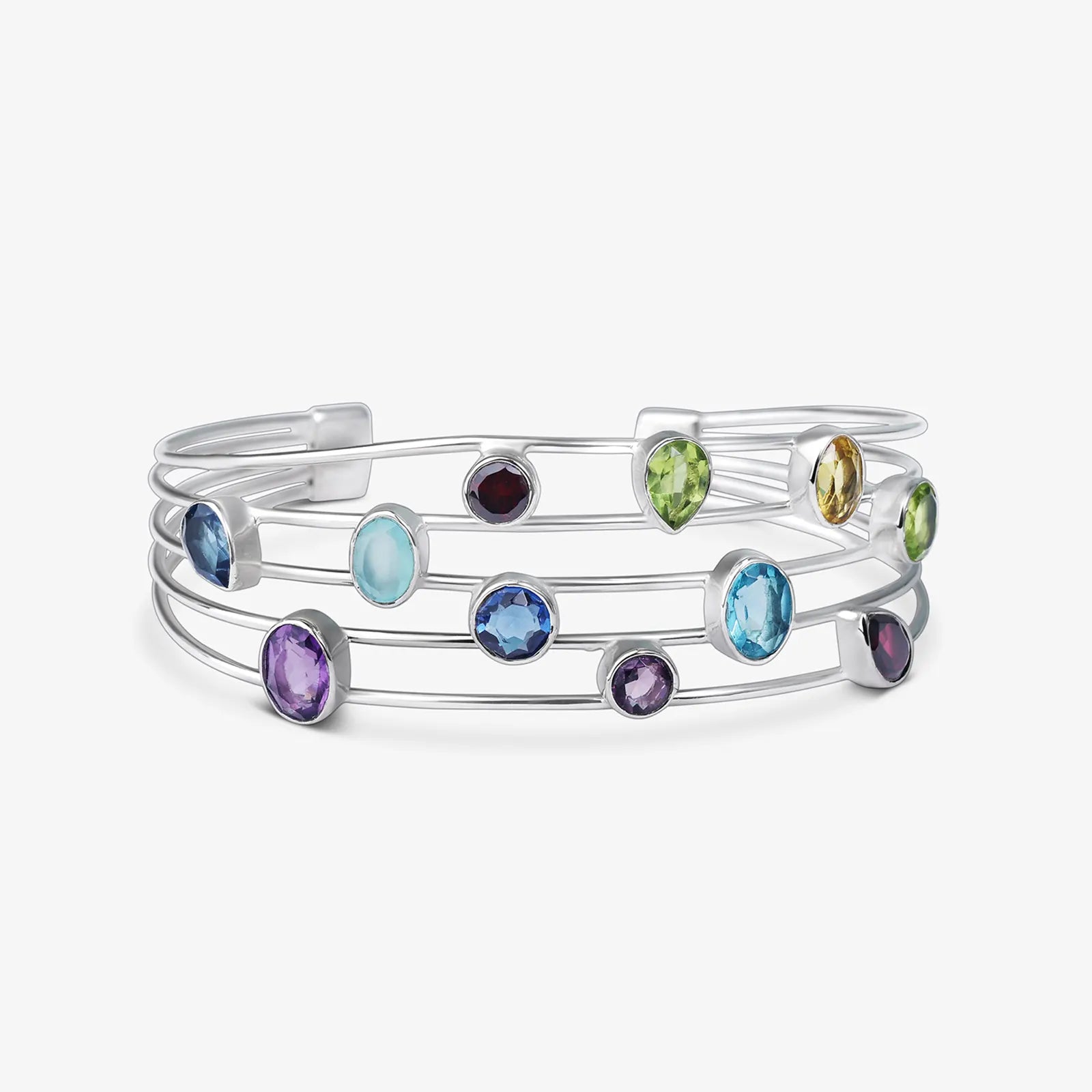 Designer Multicolor Silver Cuff Bracelet - Tweov Jewels