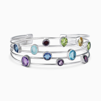 Multicolor Gemstone 925 Sterling Silver Bangle Bracelet - Tweov Jewels