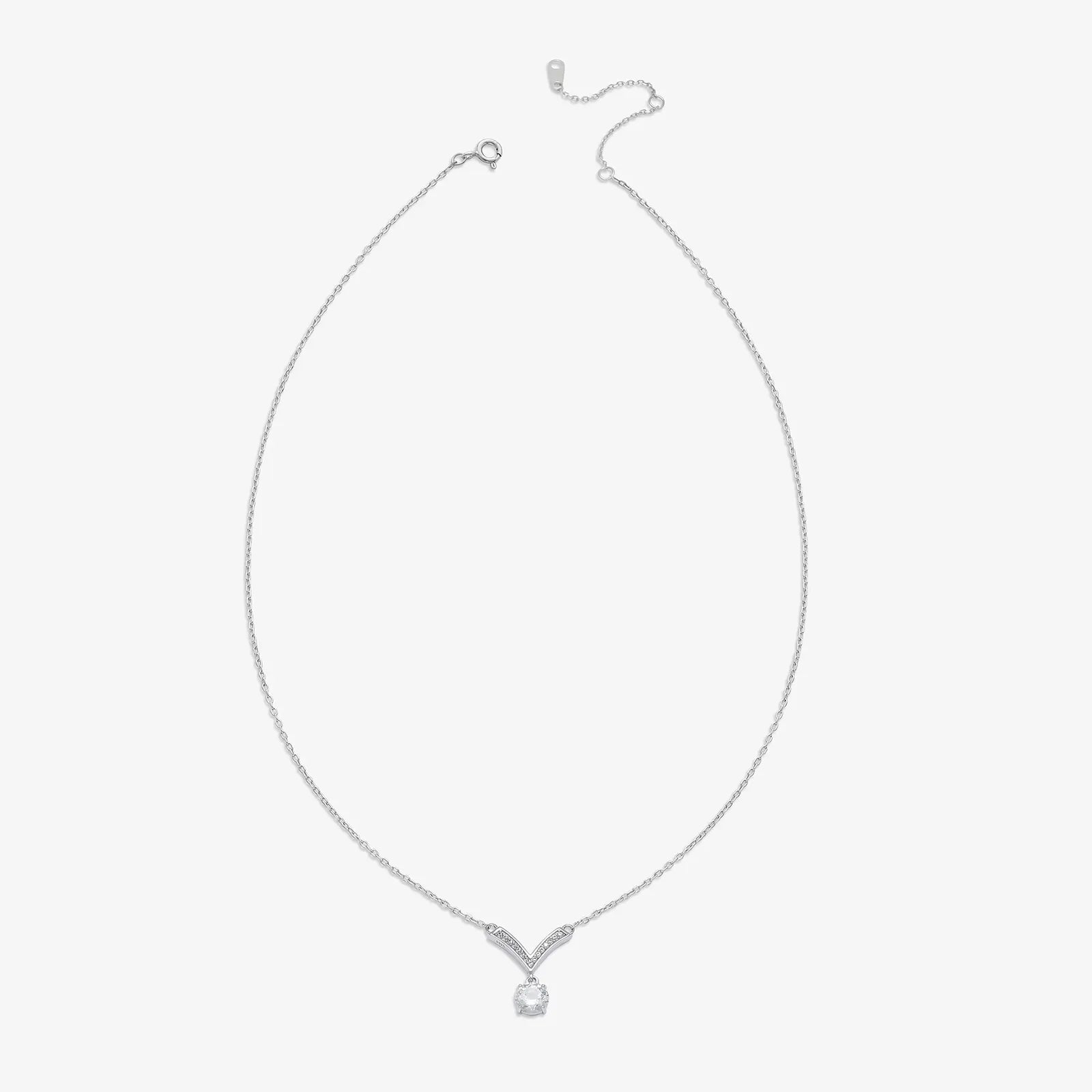 CZ Studded V-Shaped Silver Necklace - Tweov Jewels