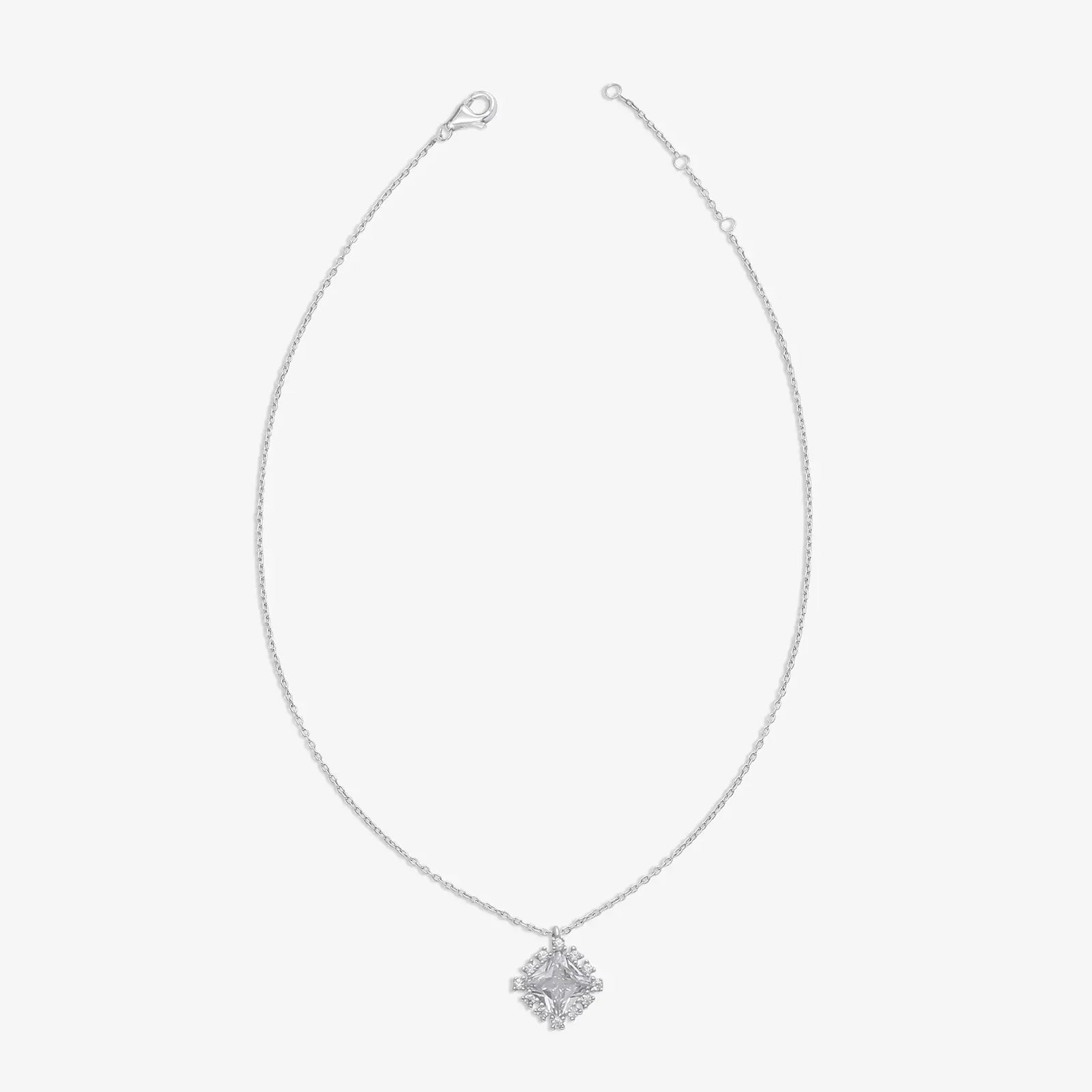 Radiant Square Halo Pendant Necklace