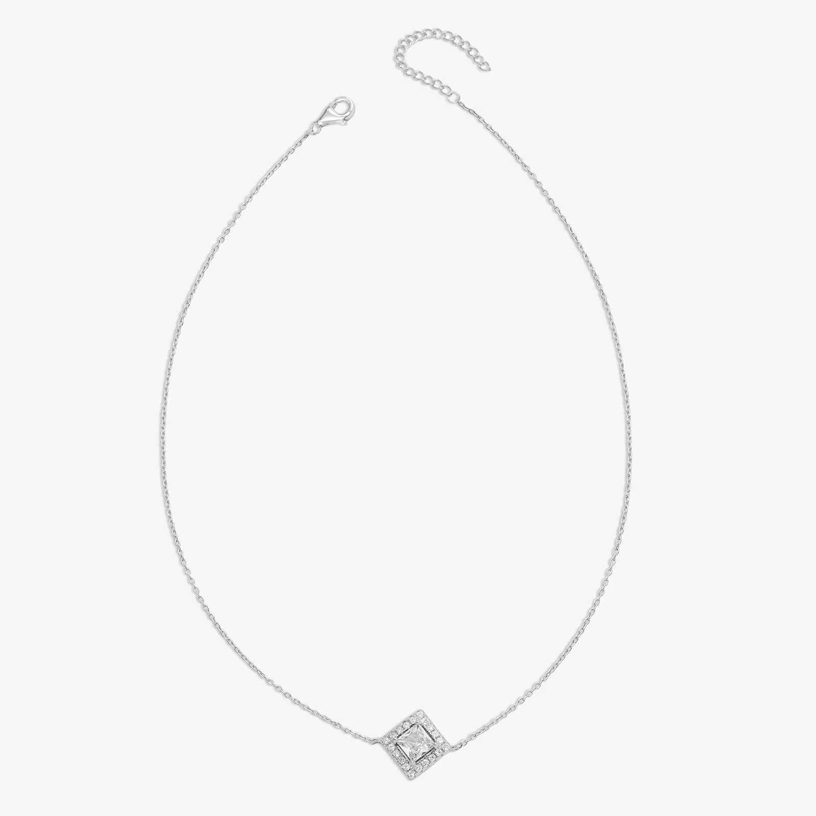 CZ Studded Silver Square Pendant with Chain