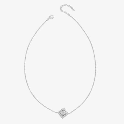 CZ Studded Silver Square Pendant with Chain