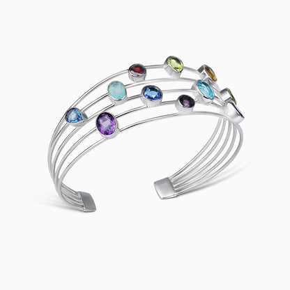 Multicolor Gemstone 925 Sterling Silver Bangle Bracelet - Tweov Jewels