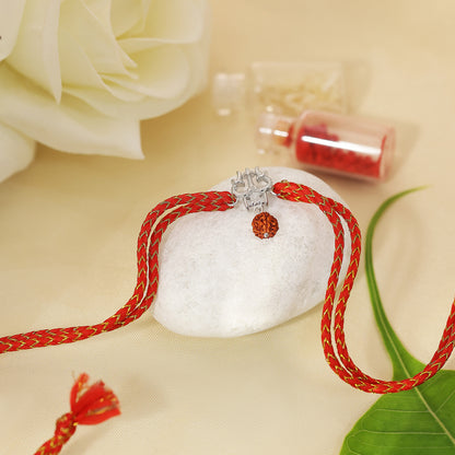 Trishul & Rudraksha Silver Rakhi for Brother - Tweov Jewels