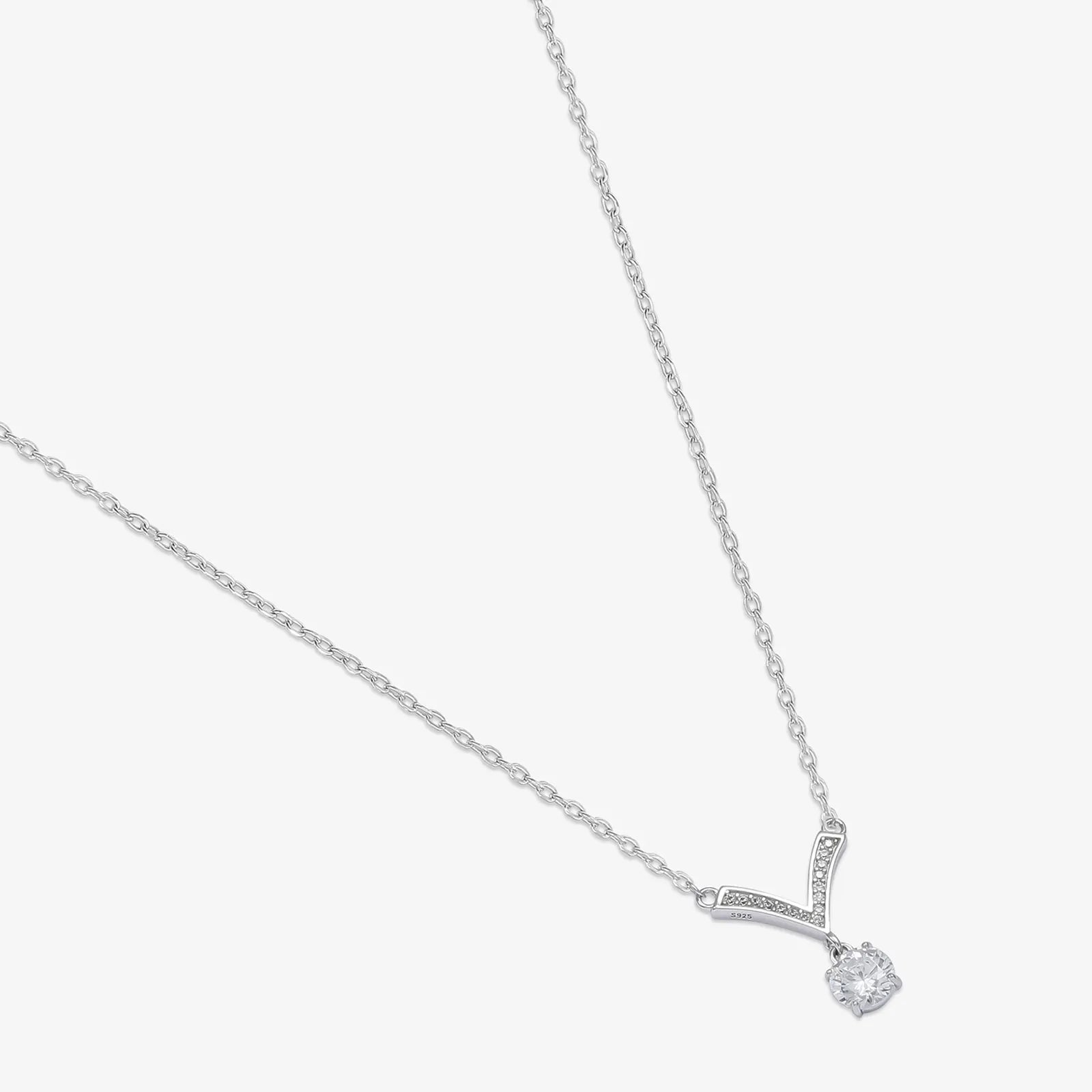 CZ Studded V-Shaped Silver Necklace - Main Image