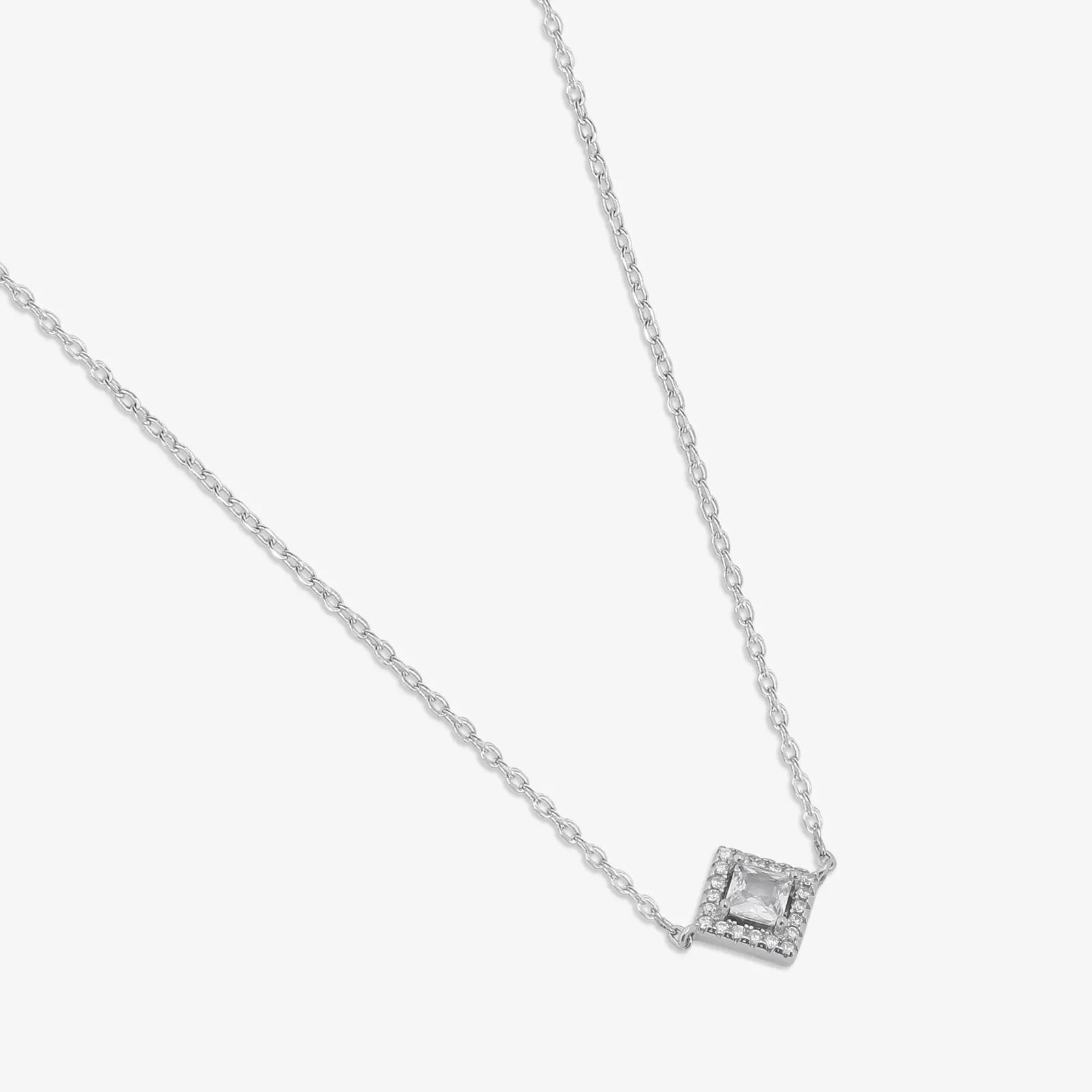 CZ Studded Silver Square Pendant with Chain