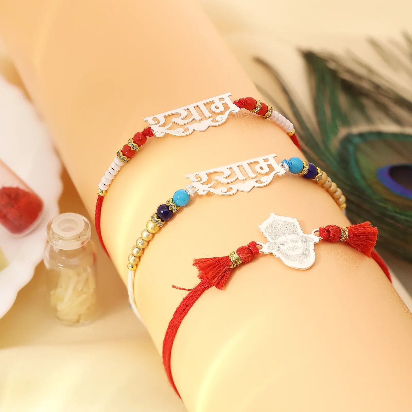 Khatu Shyam Silver Rakhi for Brother (Pack of Three) - Tweov Jewels