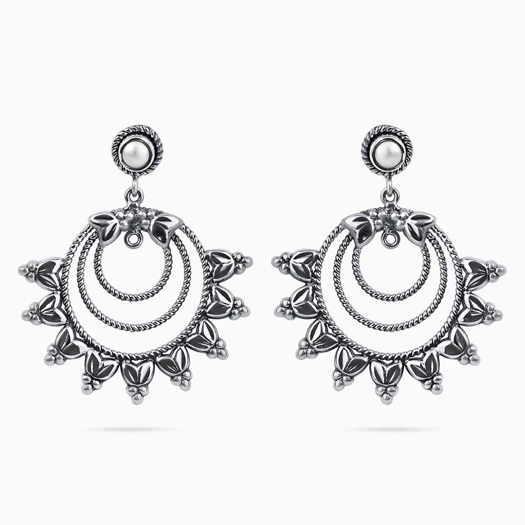 Pure Silver Earrings - Big Exquisite Chandbali Model - Tweov Jewels