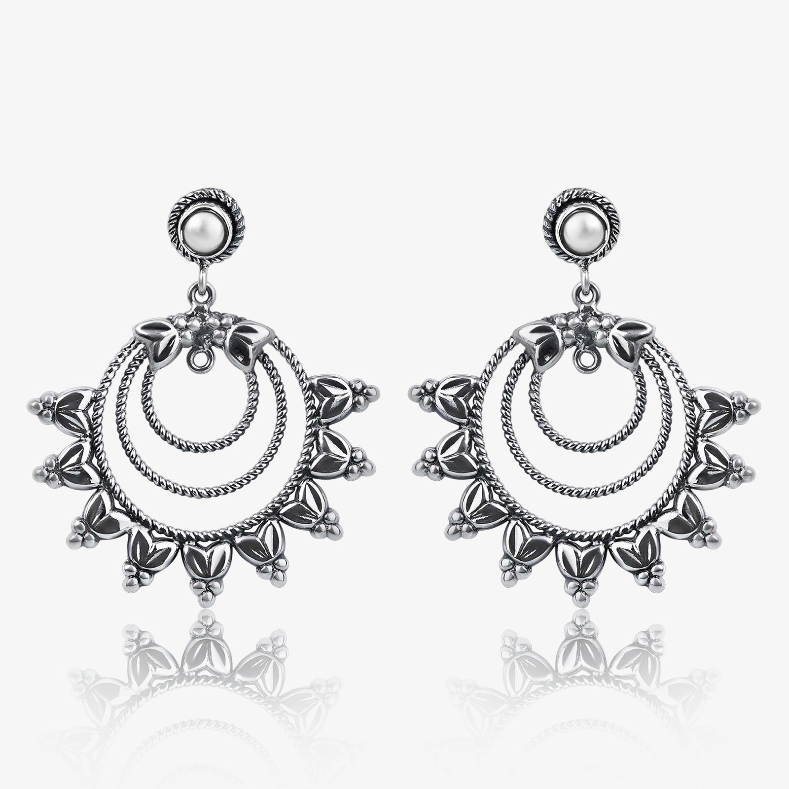 Silver Circular Chandbali Earrings