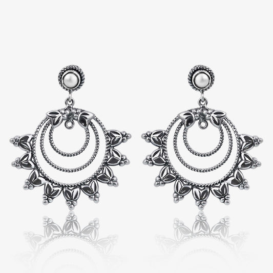 Silver Circular Chandbali Earrings