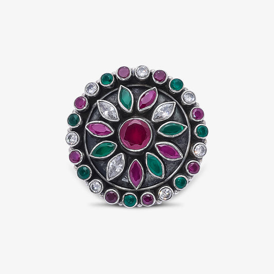 Pure Silver Ring - Garden of Emerald and Ruby Sparkle - Tweov Jewels