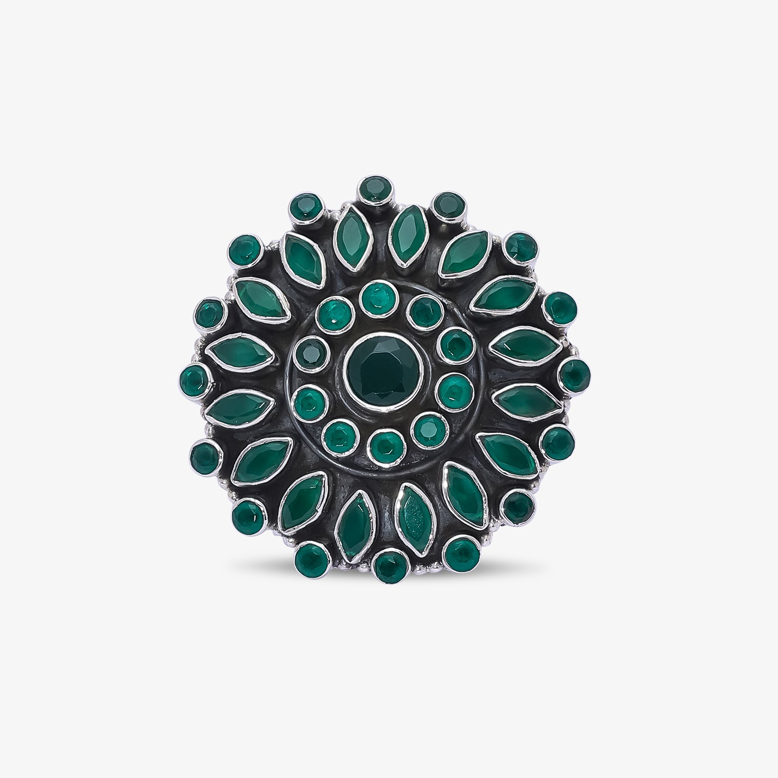 Pure Silver Ring - Emerald Blossom Filigree - Tweov Jewels