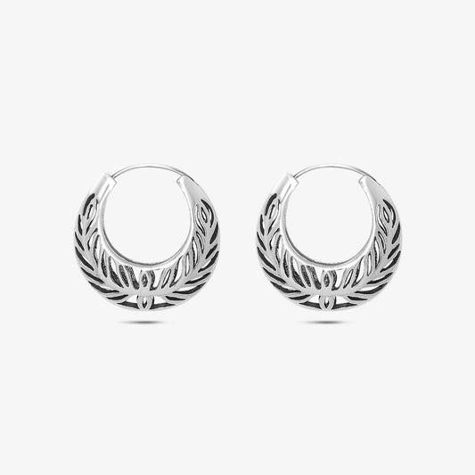 Pure 925 Silver Earrings - Leaf-Carved Hoops With Grace - Tweov Jewels