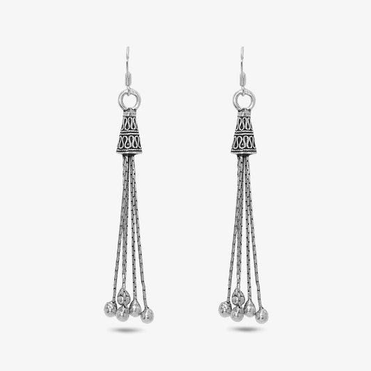 Long Dangling Silver Oxidised Earrings - Tweov Jewels