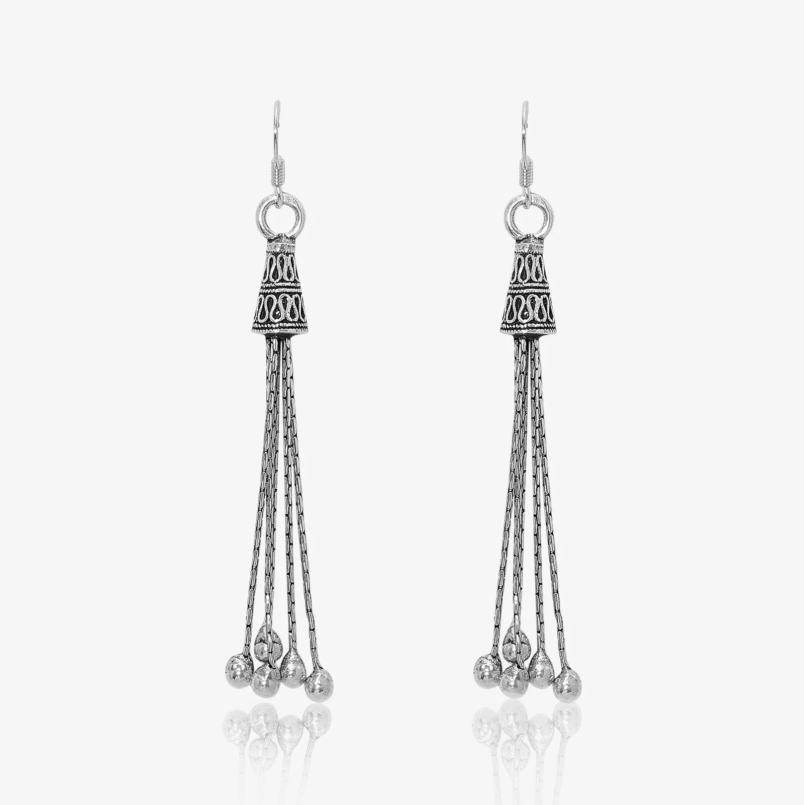 Long Dangling Silver Oxidised Earrings