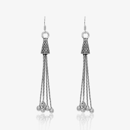 Long Dangling Silver Oxidised Earrings