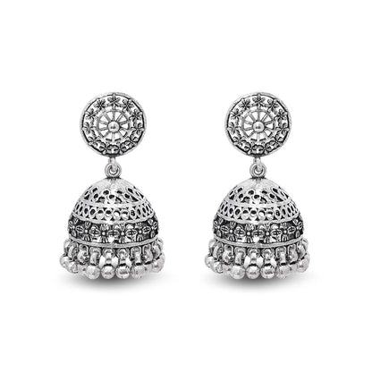 Floral Silver Jhumka Earrings - Tweov Jewels