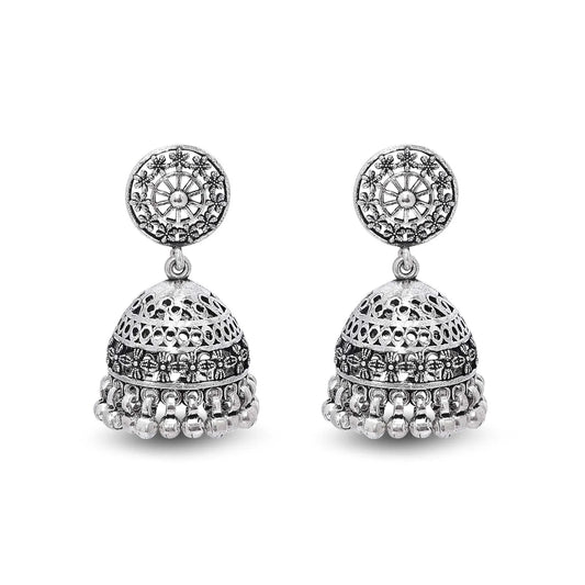 Floral Silver Jhumka Earrings - Tweov Jewels