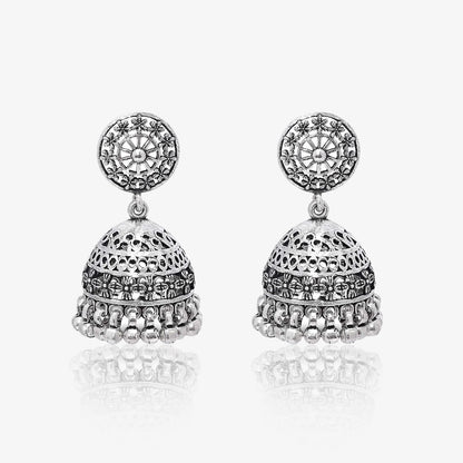 Floral Silver Jhumka Earrings