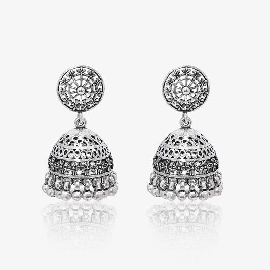 Floral Silver Jhumka Earrings