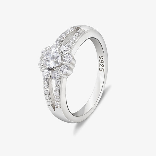 Floral CZ Twin Silver Ring