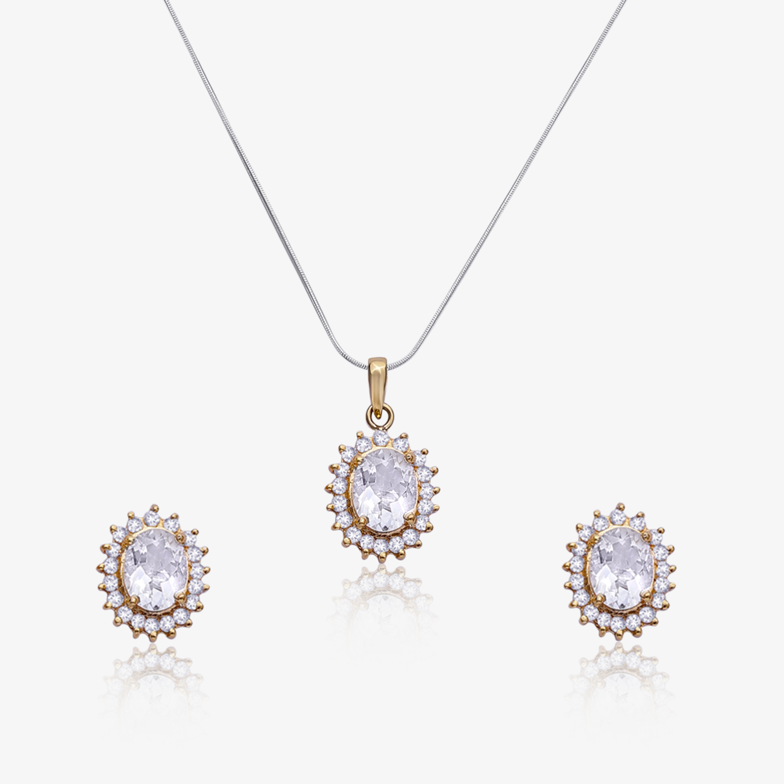Gold Plated American Diamond Pendant & Earring Set