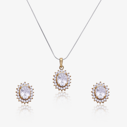 Gold Plated American Diamond Pendant & Earring Set