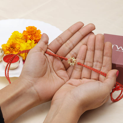 Gold Plated Multicolor Om Floral Silver Rakhi for Brother - Tweov Jewels