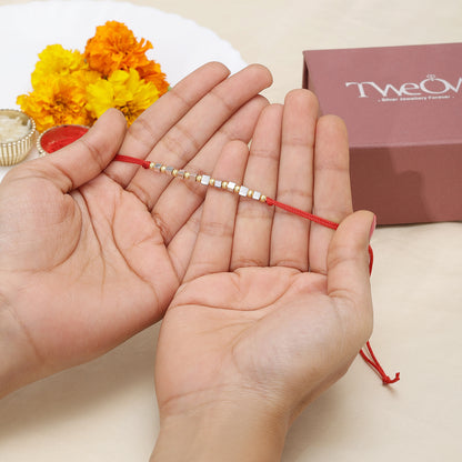Simple Box Beads Silver Rakhi for Brother - Tweov Jewels