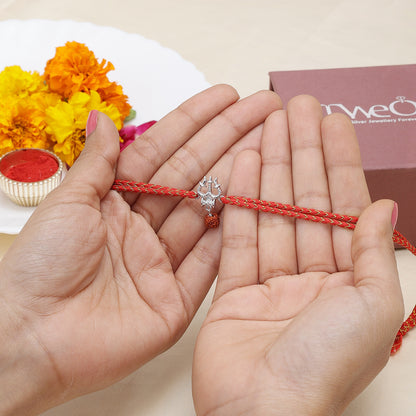 Trishul & Rudraksha Silver Rakhi for Brother - Tweov Jewels