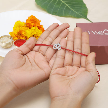 Silver CZ Om Rakhi for Brother - Tweov Jewels