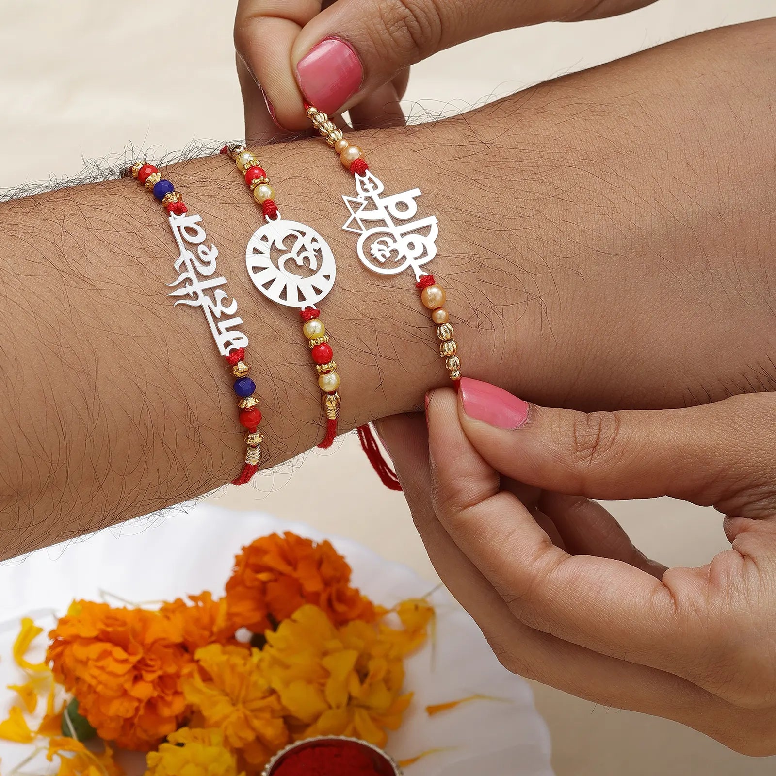 Om Silver Rakhi for Brother (Pack of Three) - Tweov Jewels