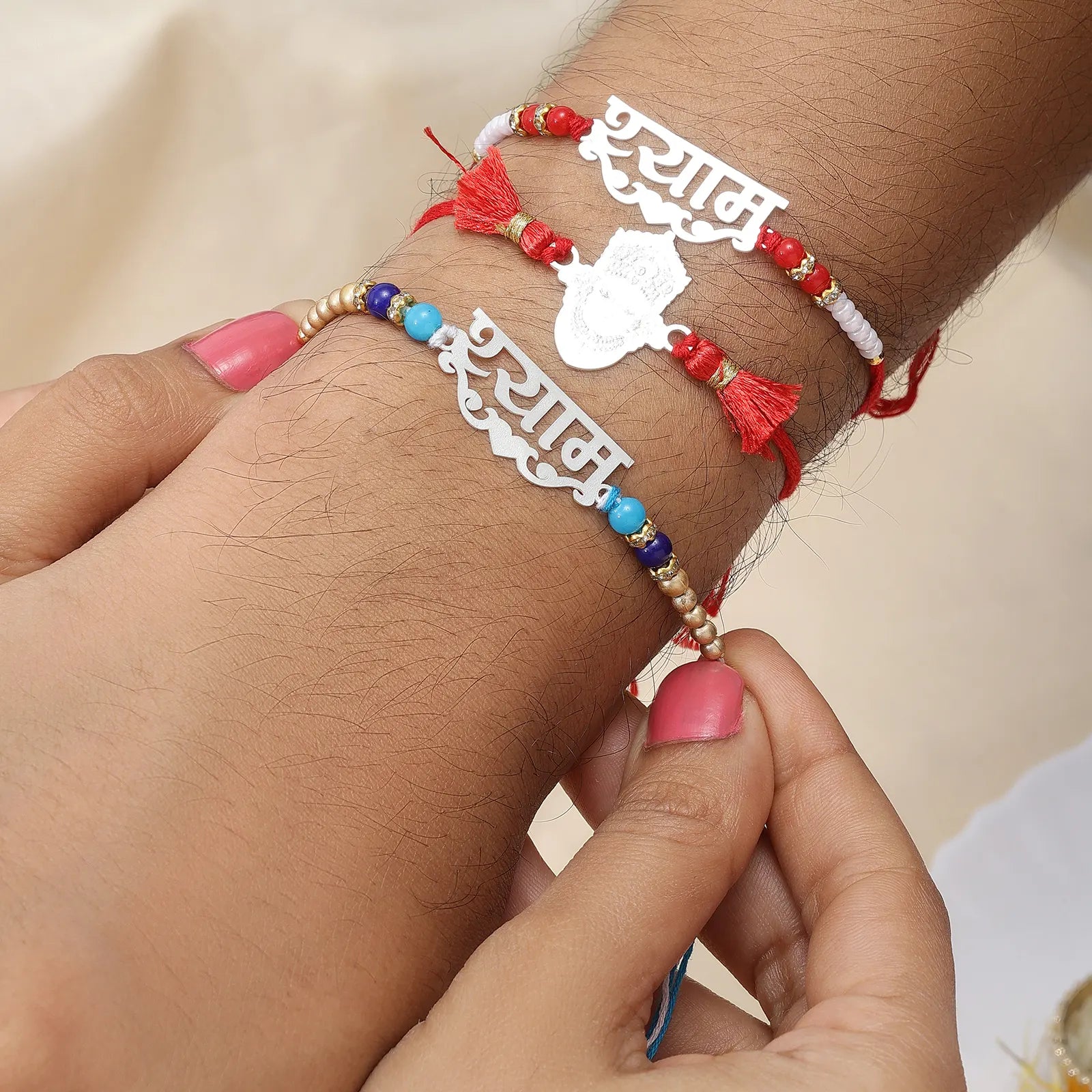 Khatu Shyam Silver Rakhi for Brother (Pack of Three) - Tweov Jewels