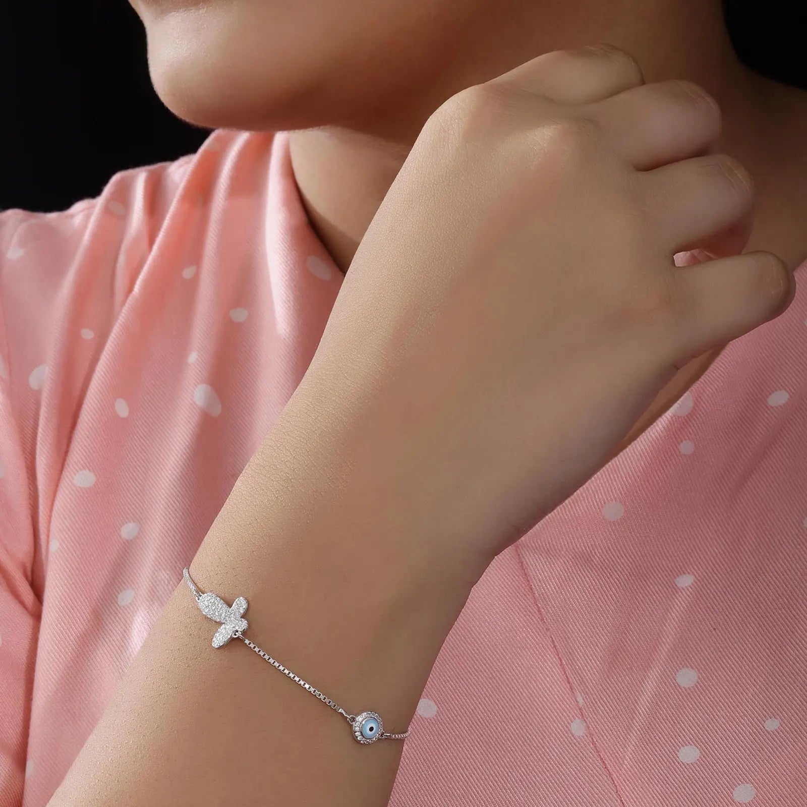 Evil Eye Butterfly Silver Bracelet - Tweov Jewels