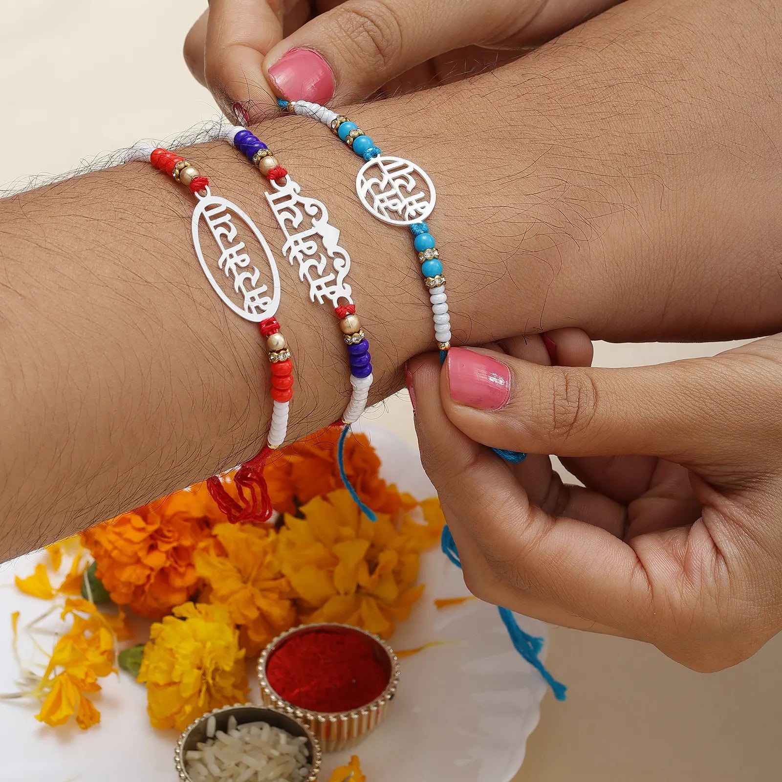 Mere Bhaiya Silver Rakhi for Brother (Pack of Three) - Tweov Jewels