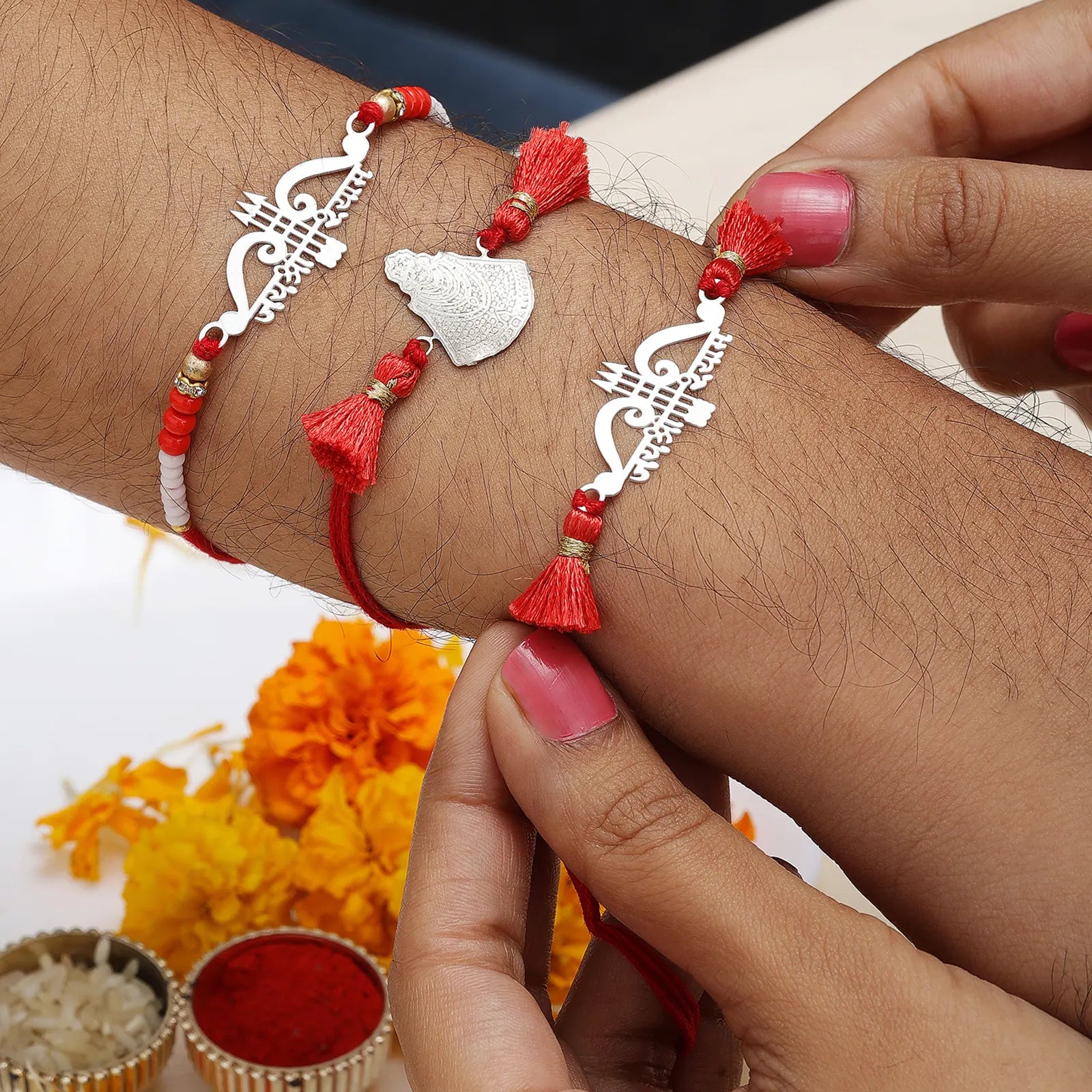 Jai Shri Ram Silver Rakhi for Brother (Pack of Three) - Tweov Jewels