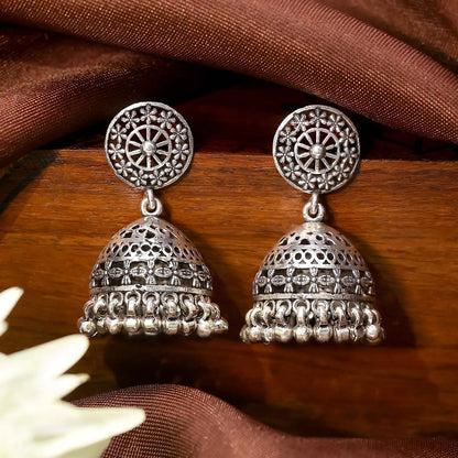 Floral Silver Jhumka Earrings - Tweov Jewels
