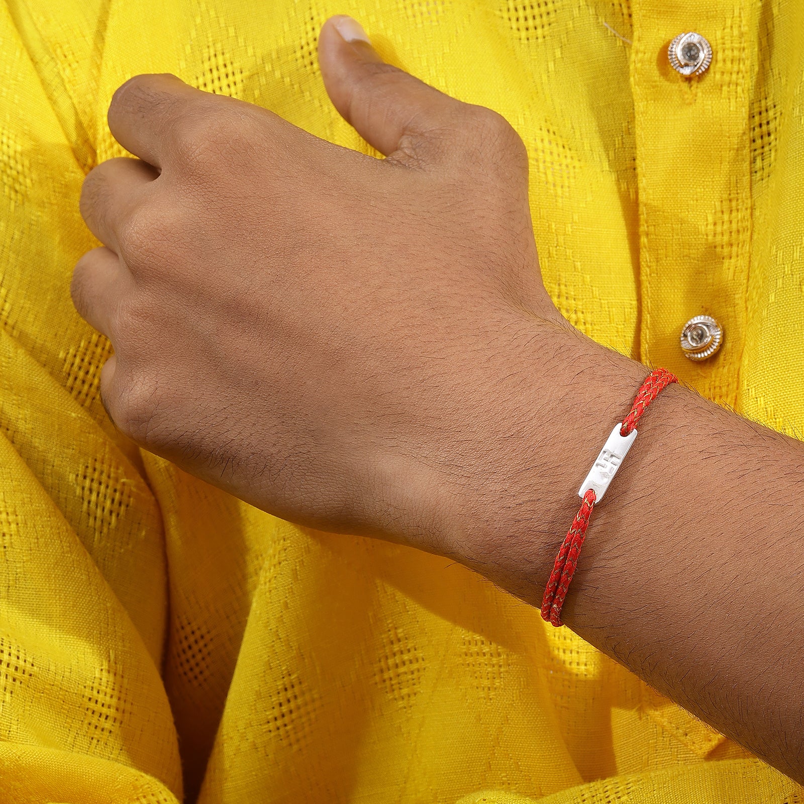 Rectangle Swastik Silver Rakhi - Tweov Jewels
