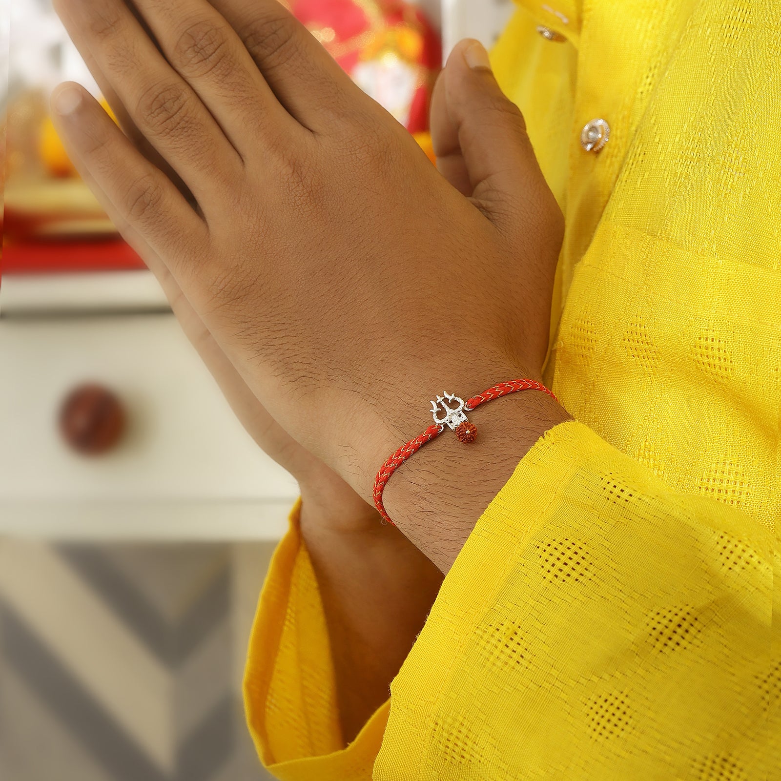 Trishul & Rudraksha Silver Rakhi for Brother - Tweov Jewels