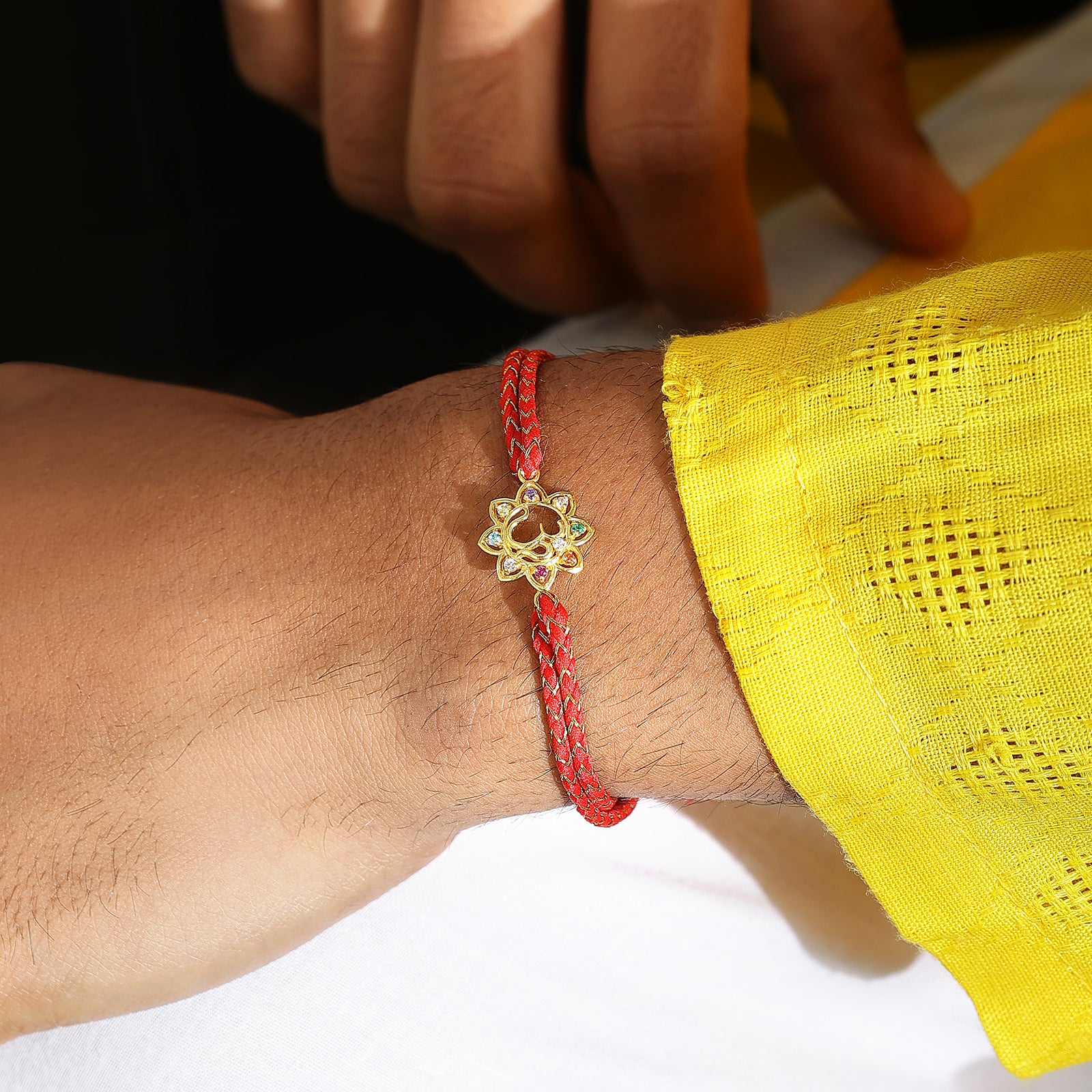 Gold Plated Multicolor Om Floral Silver Rakhi for Brother - Tweov Jewels