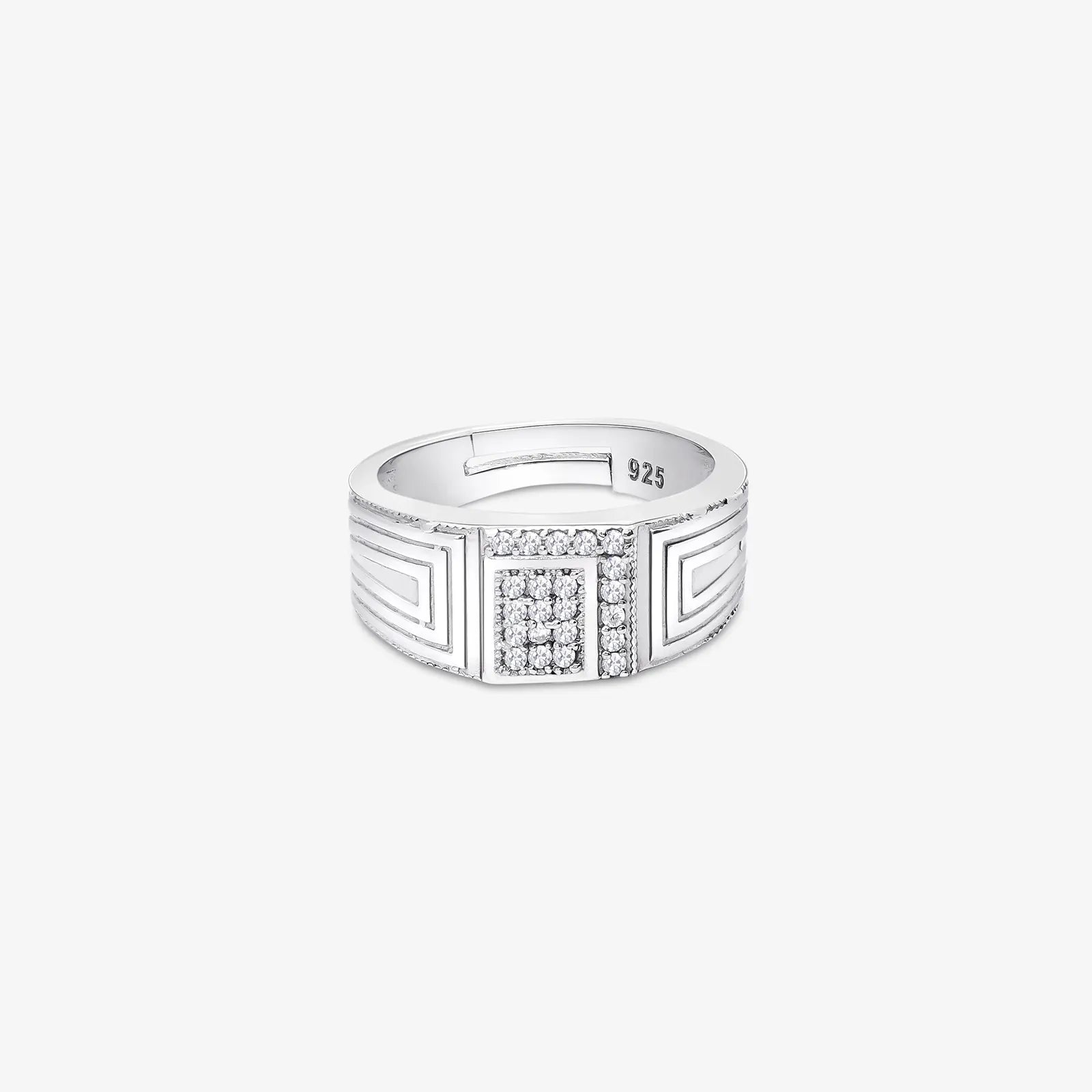Silver CZ Studded Broad Band Ring for Men