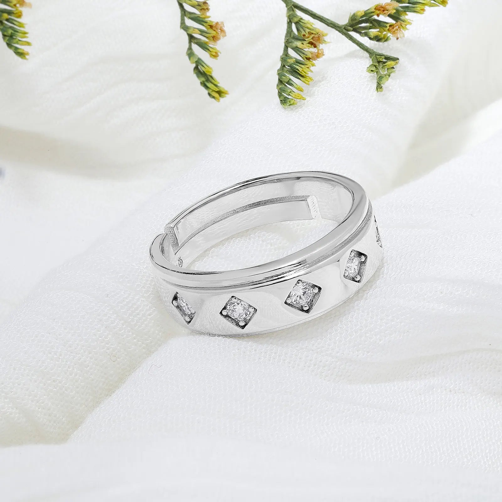Silver CZ Band Ring for Men - Tweov Jewels