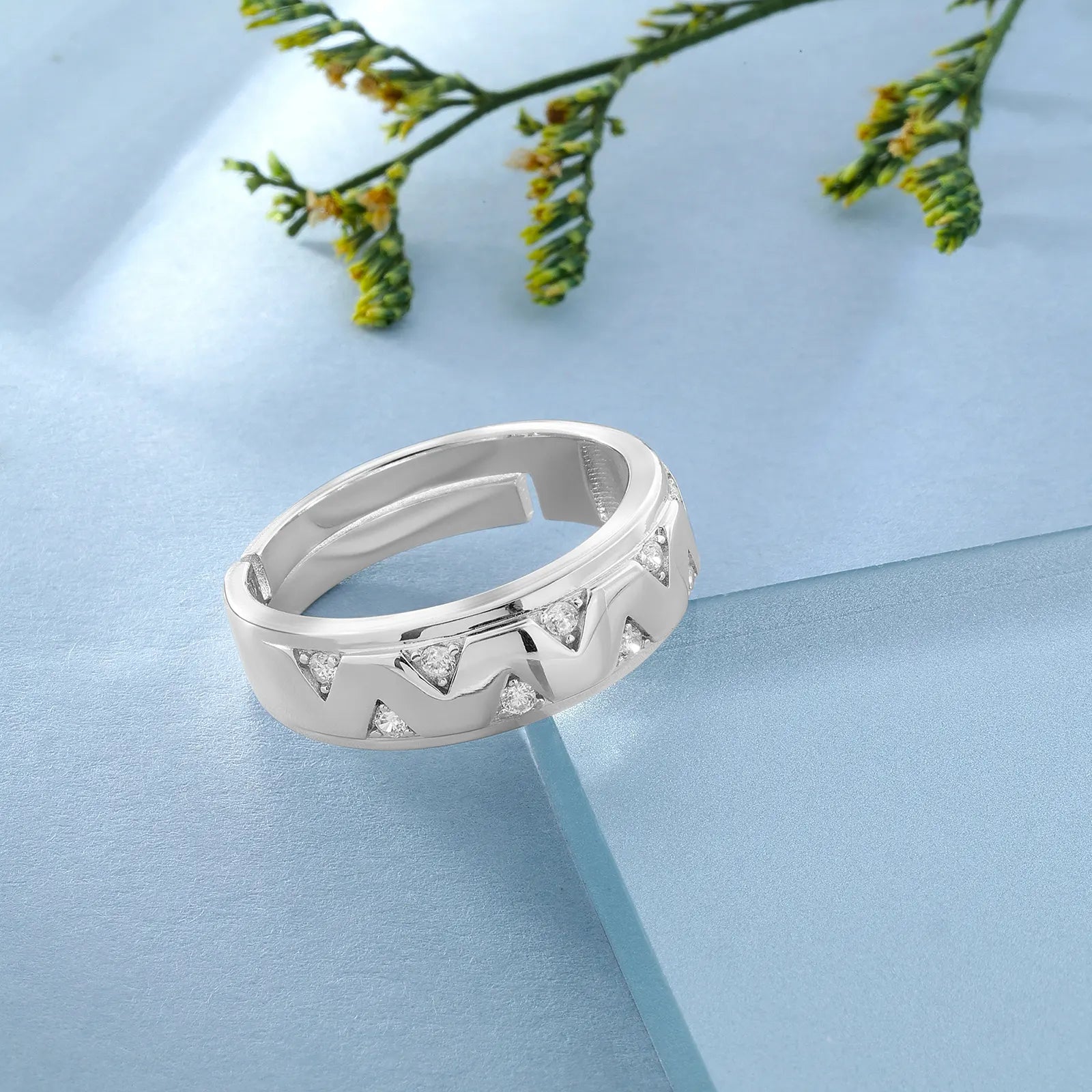 Silver CZ Wave Rings for Men - Tweov Jewels