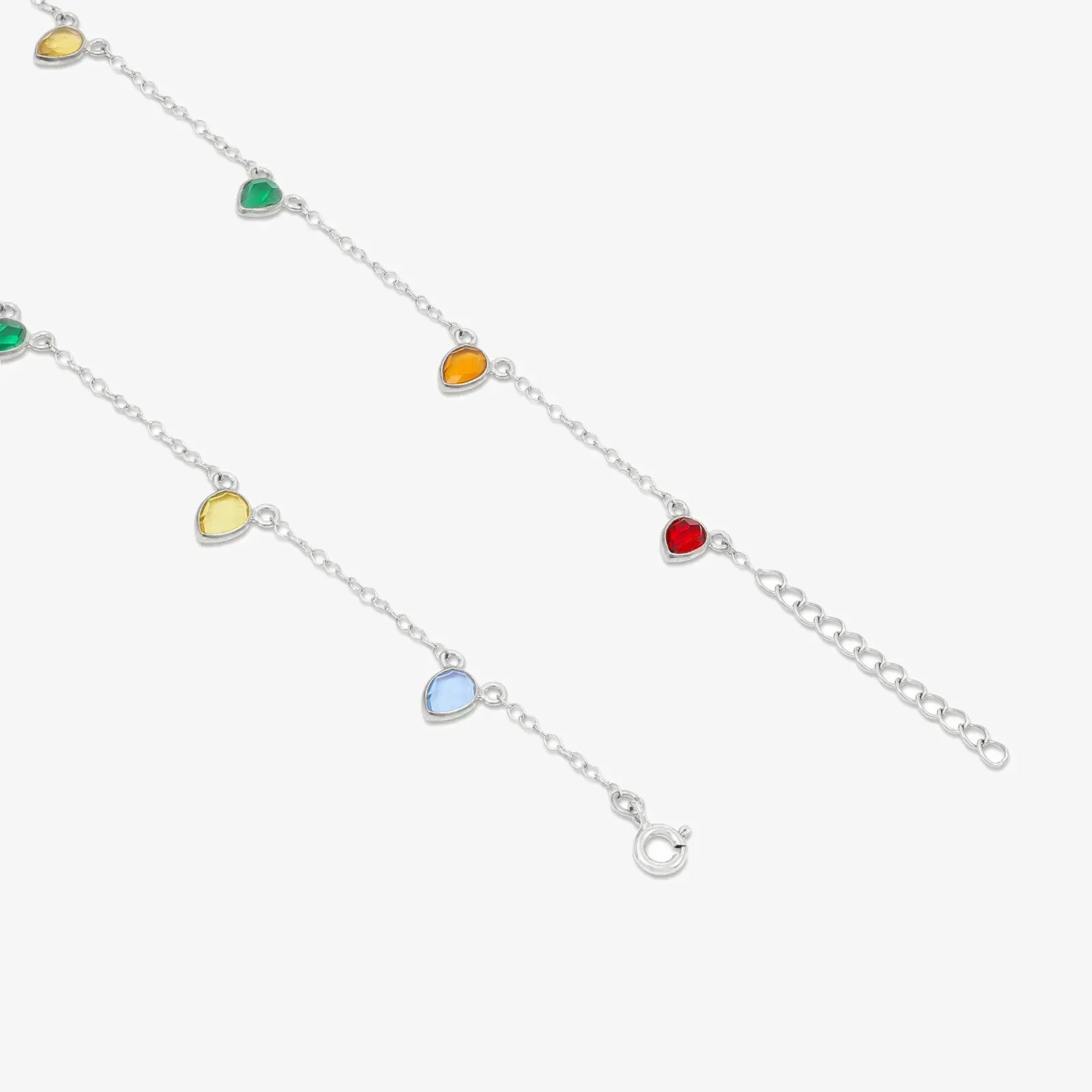 925 Sterling Silver Multicolor Drops Silver Anklet - Tweov Jewels
