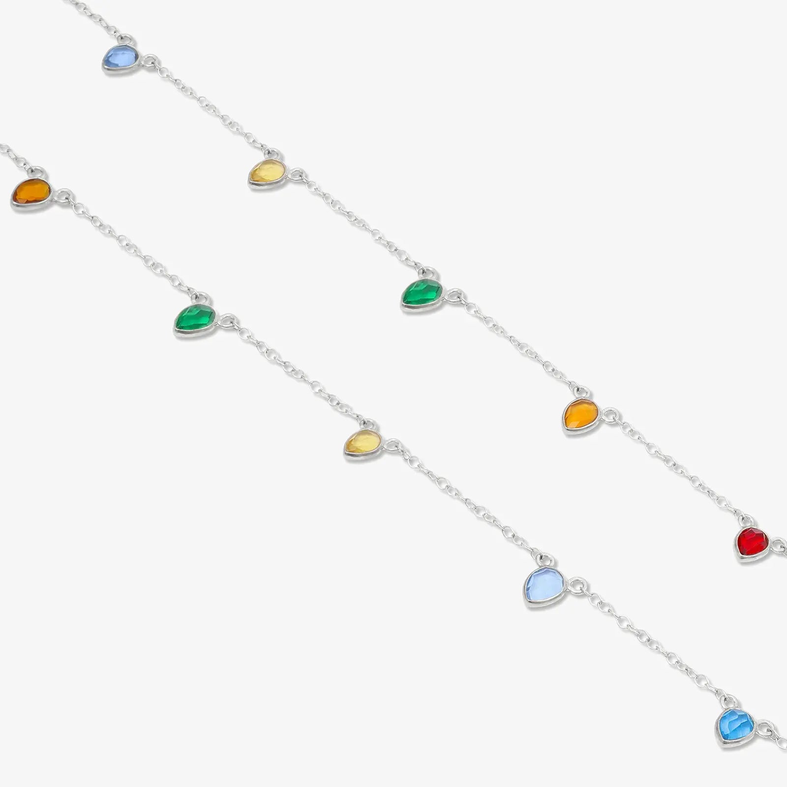 925 Sterling Silver Multicolor Drops Silver Anklet - Tweov Jewels