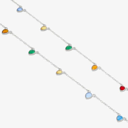 925 Sterling Silver Multicolor Drops Silver Anklet - Tweov Jewels