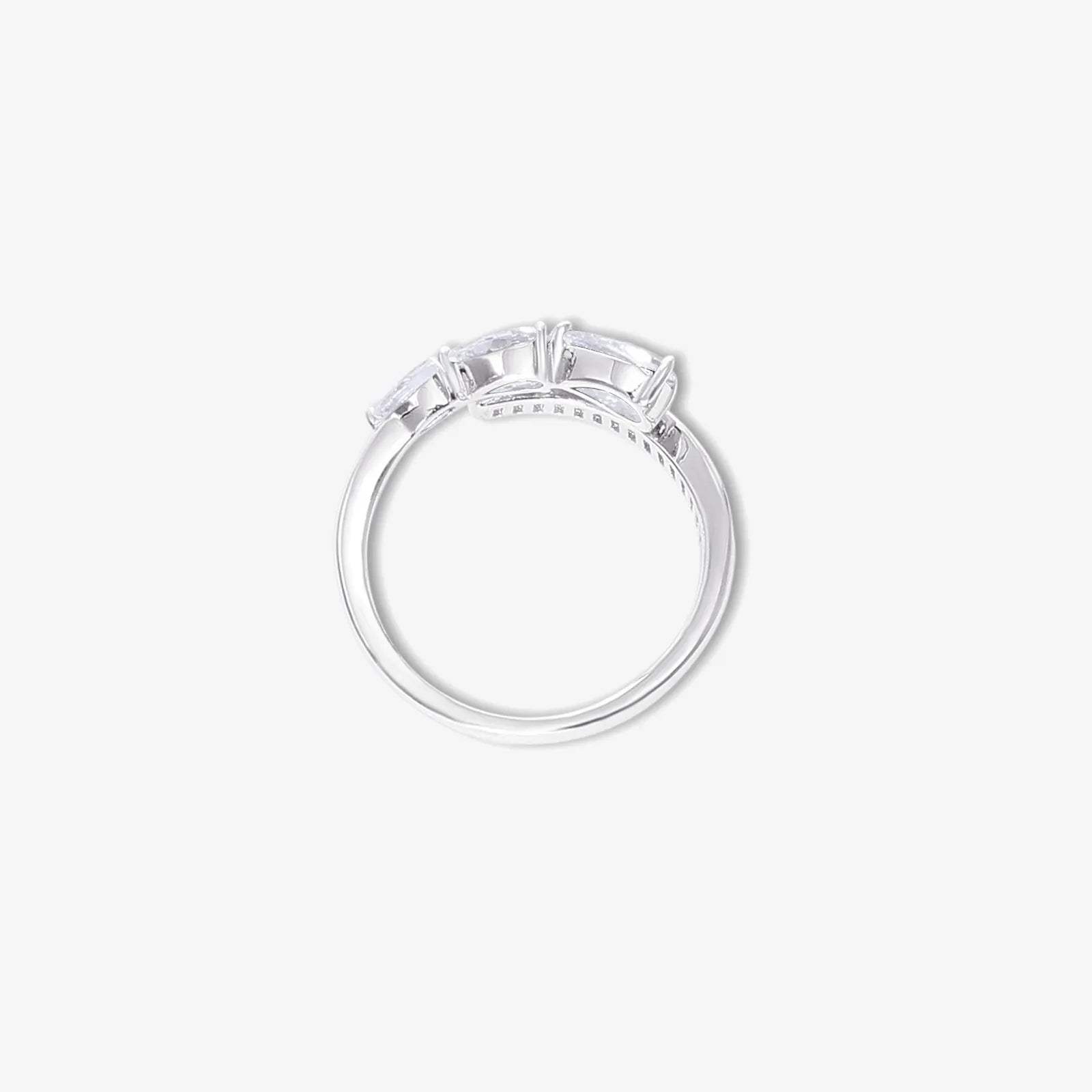 White Stone Studded Spiral Silver Ring - Tweov Jewels