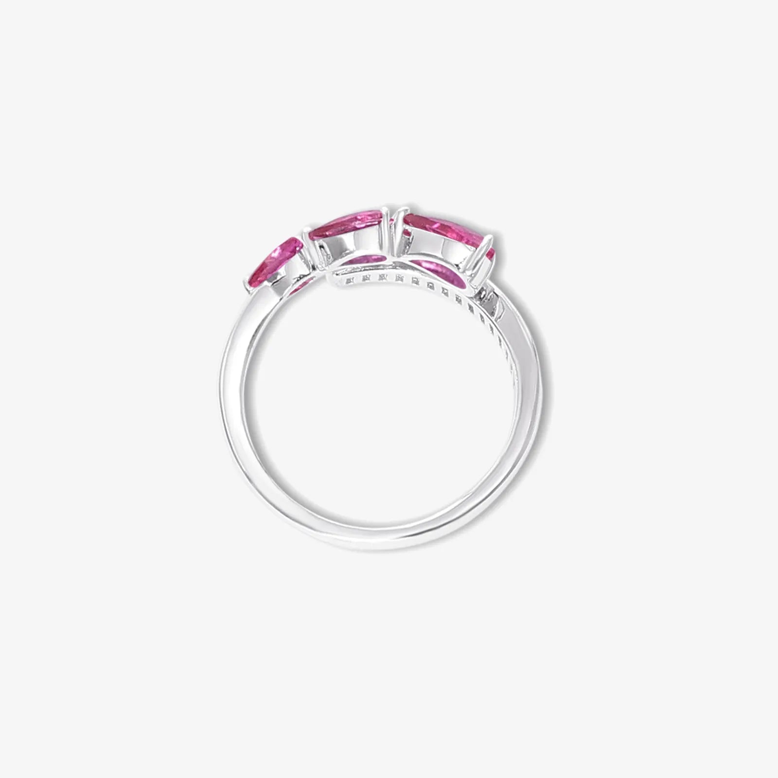 Pink Stone Studded Spiral Silver Ring - Tweov Jewels