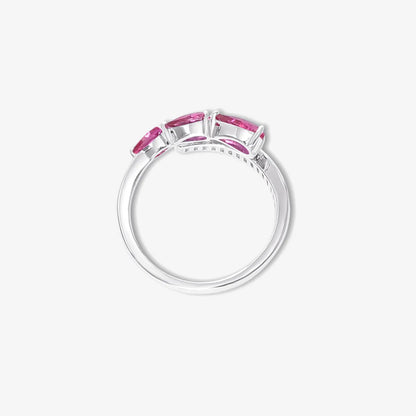 Pink Stone Studded Spiral Silver Ring - Tweov Jewels