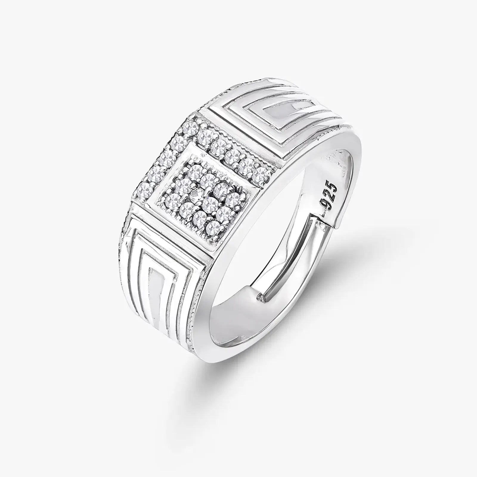 Silver CZ Studded Broad Band Ring for Men